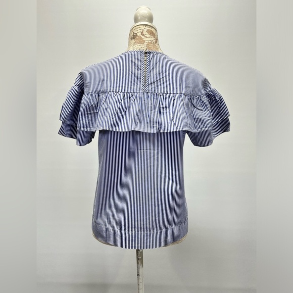 J CREW Blue and white micro stripe ruffle top blouse size 8. - Picture 4 of 12